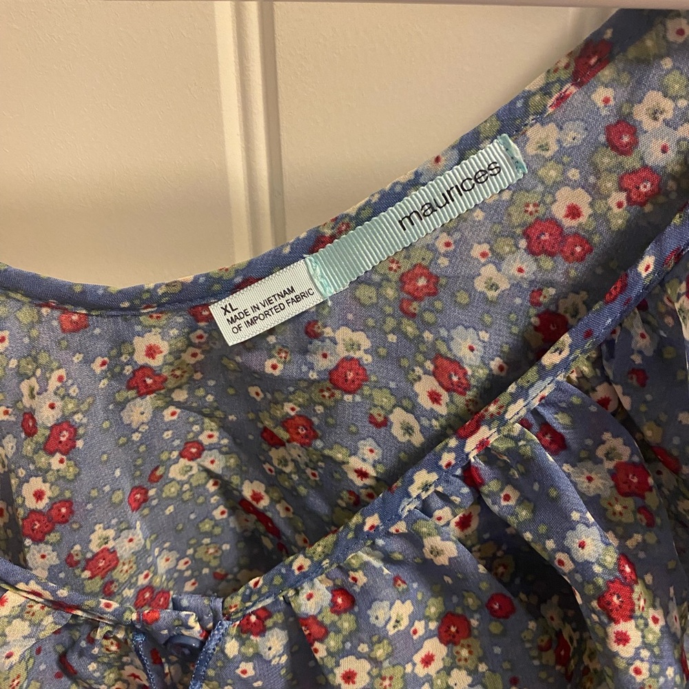 Maurices XL Top Sheer Floral Blouse Button Front Ruffle Shirt - Picture 2 of 7